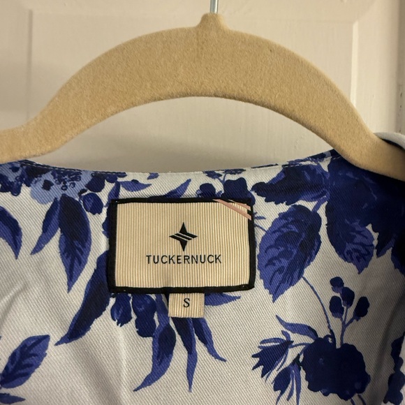 Tuckernuck Blue and White Floral Mini Dress with Black Bow - Picture 3 of 4